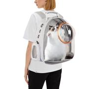 PETCUTE Mochila para Gatos con Cápsula Espacio,Transpirable Mochila Transportín Perro y Gatos Pequeños,Mochilas para Mascotas con Arnés Interno,Carga Máxima 6kg,Gris
