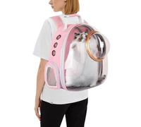 PETCUTE Mochila para Gatos con Cápsula Espacio,Transpirable Mochila Transportín Perro y Gatos Pequeños,Mochilas para Mascotas con Arnés Interno,Carga Máxima 6kg,Rosa
