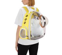 PETCUTE Mochila para Gatos con Cápsula Espacio,Transpirable Mochila Transportín Perro y Gatos Pequeños,Mochilas para Mascotas con Arnés Interno,Carga Máxima 6kg,Amarillo