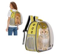 PETCUTE Mochila para Gatos Transparente Portador de Mascotas Mochila con Burbujas Bolsa de Transporte Ventilada PortáTil Diseño de Cápsula Transpirable para Gatos Pequeños Amarillo