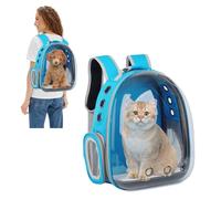 PETCUTE Mochila para Gatos Transparente Portador de Mascotas Mochila con Burbujas Bolsa de Transporte Ventilada PortáTil Diseño de Cápsula Transpirable para Gatos Pequeños Azul