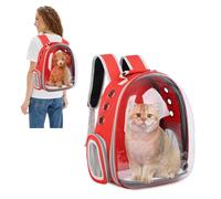 PETCUTE Mochila para Gatos Transparente Portador de Mascotas Mochila con Burbujas Bolsa de Transporte Ventilada PortáTil Diseño de Cápsula Transpirable para Gatos Pequeños Rojo