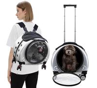 PETCUTE Mochila para Perros con Ruedas,Plegable Bolsa de Transporte para Mascotas con Alfombrilla Extraíble,Transpirable Mochila para Mascotas para Gatitos,Perros Pequeños,Carga Máxima 7.5kg