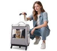 PETCUTE Mochila para Perros con Ruedas y Varilla Telescópica, Mochila para Gatos con Arnés Interno,Carga Máxima 7.5kg, Mochila Transportadora para Perros con Diseño Ventilado,Alfombrilla Extraíble
