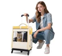 PETCUTE Mochila para Perros con Ruedas y Varilla Telescópica, Mochila para Gatos con Arnés Interno,Carga Máxima 7.5kg, Mochila Transportadora para Perros con Diseño Ventilado,Alfombrilla Extraíble