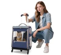 PETCUTE Mochila para Perros con Ruedas y Varilla Telescópica, Mochila para Gatos con Arnés Interno,Carga Máxima 7.5kg, Mochila Transportadora para Perros con Diseño Ventilado,Alfombrilla Extraíble