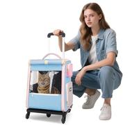 PETCUTE Mochila para Perros con Ruedas y Varilla Telescópica, Mochila para Gatos con Arnés Interno,Carga Máxima 7.5kg, Mochila Transportadora para Perros con Diseño Ventilado,Alfombrilla Extraíble