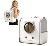 PETCUTE Mochila Transportadora Gatos, Mochila Transpirable para Mascotas con Ventana de Cápsula Espacial, Bolso para Perros Pequeños con Colchón Suave,para Senderismo,Camping,Blanco,M