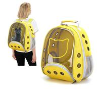 PETCUTE Mochila Transportadora para Gatos, Mochila para Gatos y Perros con Cinturón de Seguridad Interno, Mochila de Burbujas para Mascotas,para Viajes, Senderismo,Amarillo