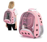 PETCUTE Mochila Transportadora para Gatos, Mochila para Gatos y Perros con Cinturón de Seguridad Interno, Mochila de Burbujas para Mascotas,para Viajes, Senderismo,Rosa