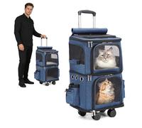 PETCUTE Mochila Transportadora para Mascotas con Doble Compartimento y Ruedas,Transportín con Ruedas para Gatos con Cinturón de Seguridad Interior, Transpirable Mochila para Perros,hasta 10 kg