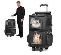 PETCUTE Mochila Transportadora para Mascotas con Doble Compartimento y Ruedas,Transportín con Ruedas para Gatos con Cinturón de Seguridad Interior, Transpirable Mochila para Perros,hasta 10 kg