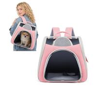 PETCUTE Mochila Transportadora para Mascotas,Transpirable Mochila para Gatos con Colchón Suave,Plegable y Portátil,Bolso de Viaje para Perros Pequeñas, Senderismo al Aire Libre,Rosa