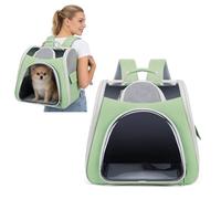 PETCUTE Mochila Transportadora para Mascotas,Transpirable Mochila para Gatos con Colchón Suave,Plegable y Portátil,Bolso de Viaje para Perros Pequeñas, Senderismo al Aire Libre,Verde
