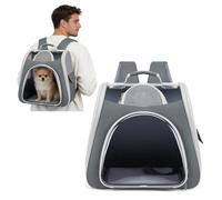 PETCUTE Mochila Transportadora para Mascotas,Transpirable Mochila para Gatos con Colchón Suave,Plegable y Portátil,Bolso de Viaje para Perros Pequeñas, Senderismo al Aire Libre,Gris