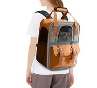 PETCUTE Mochila Transportín Gato,Mochilas para Gatos y Perro Bien Ventilado con Correa de Seguridad Interior,Plegable Bolsa de Transporte para Gatos y Perros con Colchón Suave,Correa Reflectante