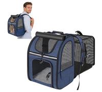 PETCUTE Mochila Transportin Gato Perro Extensible con 4 Entradas,Mochila Transpirable para Gatos y Perros,Mochilas Plegable para Mascotas con Arnés Interno y Alfombrilla Extraíble,(Azul)