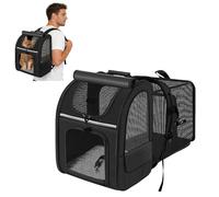 PETCUTE Mochila Transportin Gato Perro Extensible con 4 Entradas,Mochila Transpirable para Gatos y Perros,Mochilas Plegable para Mascotas con Arnés Interno y Alfombrilla Extraíble,(Negro)