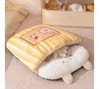 PETCUTE Saco de Dormir para Gatos,Lindo,Cama Cueva Gato de Interior,Cálido y Suave,Lavable Camas para Mascotas con Fondo Antideslizante,Manta Estera para Gatos Perros,Amarillo,L