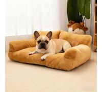 PETCUTE Sofá Esponjoso para Gatos y Perros, Sofá Cama Suave para Gatos con Base Antideslizante, Cama Calmante para Mascotas, Lavable,para Perros Pequeños y Medianos,Marrón Dorado,M