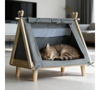PETCUTE Tienda Tipi para Mascotas, Cama Tipi Portátil para Perros,Tienda para Gatos con cojín Extraíble,Estructura de Madera Plegable,Caseta para Mascotas de Interior y Exterior,Gris