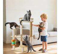 PETCUTE Torre de Gato Grande de Madera, Árbol para Gatos de 82cm con Poste Rascador,Escalera,Plataforma de Observación,Perchas y Nido de Cápsulas, Juguete,para Gatos de Interior