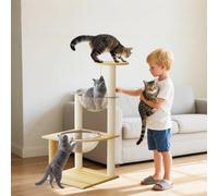 PETCUTE Torre de Gato Grande de Madera, Árbol para Gatos de 99cm con Poste Rascador,Escalera,Plataforma de Observación,Perchas y Nido de Cápsulas, Juguete,para Gatos de Interior