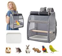 PETCUTE Transportin de Viaje para Pájaros Plegable,Mochila Transpirable para Loros con Perchas de Pie,Bandeja,Transportador Ligero y Jaula de Viaje para Animales Pequeños,para Mejilla Verde,Cacatúa