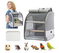 PETCUTE Transportin de Viaje para Pájaros Plegable,Mochila Transpirable para Loros con Perchas de Pie,Bandeja,Transportador Ligero y Jaula de Viaje para Animales Pequeños,para Mejilla Verde,Cacatúa