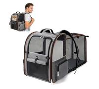 PETCUTE Transportin Extensible para Gato y Perro Pequeño,Mochila Plegable para Gatos con Arnés Interno y 4 Entradas,Mochila Transpirable para Mascotas con Alfombrilla Extraíble,Carga Máxima 8kg,Gris