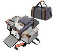 PETCUTE Transportín Extensible para Perros,Bolsa de Transporte Plegable para Gatos con Colchón Suave,Cinturón de Seguridad,Transportín Perro Pequeño,Ideal para Automóvil/Compras/Aire Libre