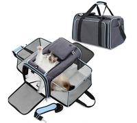 PETCUTE Transportín Extensible para Perros,Bolsa de Transporte Plegable para Gatos con Colchón Suave,Cinturón de Seguridad,Transportín Perro Pequeño,Ideal para Automóvil/Compras/Aire Libre