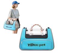PETCUTE Transportín Gato Perro,Bolsa de Transporte Plegable para Mascotas,Portátil y Transpirable Transportin Perro con Correa Interior de Seguridad y Esterilla Extraíble, para Avión Viaje Tren,Azul