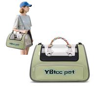 PETCUTE Transportín Gato Perro,Bolsa de Transporte Plegable para Mascotas,Portátil y Transpirable Transportin Perro con Correa Interior de Seguridad y Esterilla Extraíble, para Avión Viaje Tren,Verde