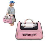 PETCUTE Transportín Gato Perro,Bolsa de Transporte Plegable para Mascotas,Portátil y Transpirable Transportin Perro con Correa Interior de Seguridad y Esterilla Extraíble, para Avión Viaje Tren,Rosa