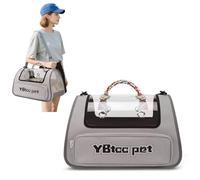 PETCUTE Transportín Gato Perro,Bolsa de Transporte Plegable para Mascotas,Portátil y Transpirable Transportin Perro con Correa Interior de Seguridad y Esterilla Extraíble, para Avión Viaje Tren,Gris