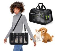 PETCUTE Transportín Gato Perro Transpirable,Bolsa de Transporte Plegable para Mascota con Colchón Suave y Hebilla de Seguridad,Transportín para Gatos con Bolsillos para Coche, Avión,Viaje