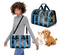 PETCUTE Transportín Gato Perro Transpirable,Bolsa de Transporte Plegable para Mascota con Colchón Suave y Hebilla de Seguridad,Transportín para Gatos con Bolsillos para Coche, Avión,Viaje