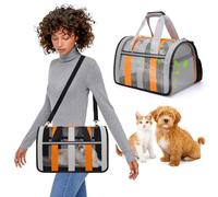 PETCUTE Transportín Gato Perro Transpirable,Bolsa de Transporte Plegable para Mascota con Colchón Suave y Hebilla de Seguridad,Transportín para Gatos con Bolsillos para Coche, Avión,Viaje