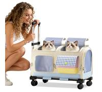 PETCUTE Transportín para 2 Gatos con 2 Compartimentos y Ruedas,Transportin Grande Plegable para Perros con Base Extraíble y Correas de Seguridad, Ideal para Visitas al Veterinario, Viajes Coche