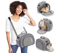 PETCUTE Transportin para Gatos, Bolsa de Transporte de Mascotas Plegable con Correa de Hombro Ajustable,Mango Resistente,Transpirable Transportín para Mascotas en Tren, Coche y Avión