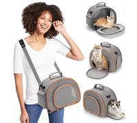 PETCUTE Transportin para Gatos, Bolsa de Transporte de Mascotas Plegable con Correa de Hombro Ajustable,Mango Resistente,Transpirable Transportín para Mascotas en Tren, Coche y Avión