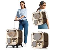 PETCUTE Transportín para Mascotas con Ruedas,Carga de 12.5 kg,Mochila para Perros con Asa Telescópica,Mochila Plegable para Gatos con Alfombrilla Extraíble,para Viajes/Senderismo,Marrón