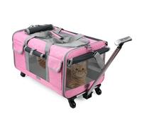 PETCUTE Transportín para Mascotas con Ruedas Carga de 17.5kg,Transpirable Transportador para Mascotas con Asa Telescópica,Plegable Transportín Perro Gato con Alfombrilla extraíble,Aerolínea Aprobada