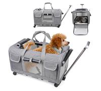 PETCUTE Transportín para Mascotas con Ruedas Carga de 17.5kg,Transpirable Transportador para Mascotas con Asa Telescópica,Plegable Transportín Perro Gato con Alfombrilla extraíble,Aerolínea Aprobada