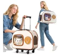 PETCUTE Transportín para Mascotas con Ruedas,Mochila para Gatos con Ruedas,Mochila para Perros con Asa Telescópica,Correa para Hombro,Carga de 6 kg,para Viajar en Tren/Automóvil/Restaurante/Avión