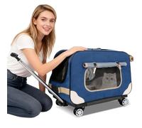 PETCUTE Transportín para Mascotas con Ruedas y Asa Telescópica,Plegable Bolso de Transporte para Gatos y Perros con Alfombrilla Extraíble,Cinturón de Seguridad,Transportín Gato,Carga Máxima 17.5kg