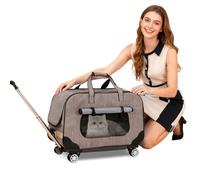 PETCUTE Transportín para Mascotas con Ruedas y Asa Telescópica,Plegable Bolso de Transporte para Gatos y Perros con Alfombrilla Extraíble,Cinturón de Seguridad,Transportín Gato,Carga Máxima 17.5kg