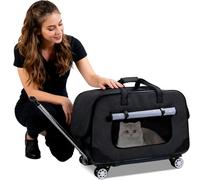 PETCUTE Transportín para Mascotas con Ruedas y Asa Telescópica,Plegable Bolso de Transporte para Gatos y Perros con Alfombrilla Extraíble,Cinturón de Seguridad,Transportín Gato,Carga Máxima 17.5kg