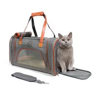 PETCUTE Transportín para Perros y Gatos,Transportín de Viaje Portátil y Transpirable para Perro con Cojín Extraíble,Bolsa Transporte Plegable para Gato con Correa de Hombro Ajustable,Gris Oscuro